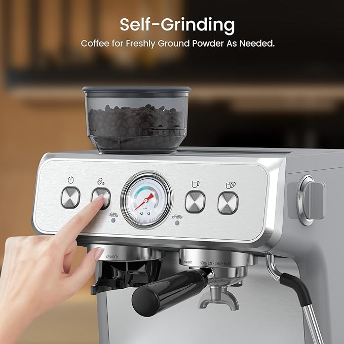 Electactic 20 Bar Espresso Machine with Grinder & Milk Frother Steam Wand, 58mm Stainless Steel Coffee Maker, Expresso Coffee machines for Home and Café Use, Perfect for Cappuccino and Latte