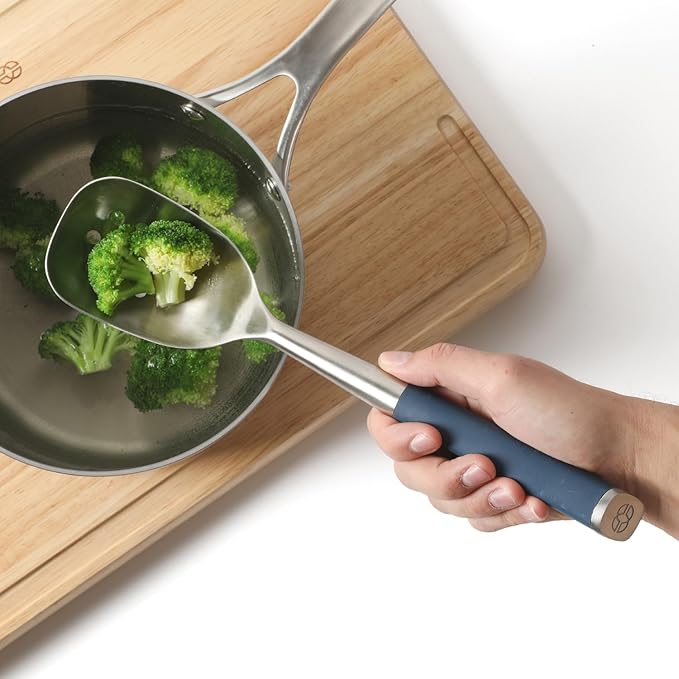 Calphalon Edge Stainless Steel Slotted Kitchen Spoon - Navy Blue