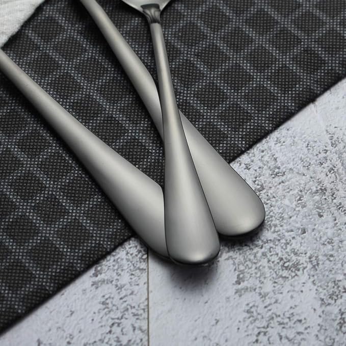 Berglander Stainless Steel Black Titanium Plated Flatware Serving Set 6 Pieces, 5 Serving Pieces of 45 Pieces Flatware With 1 Cake Server, Serving Silverware Set (Shiny Black)