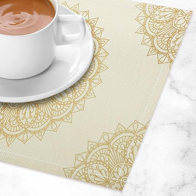 Boho Mandala Placemats Set of 4 Bohemia Floral Art Printed Dining Table Mats for Restaurant Home Kitchen Holiday Picnic Party Decor 12x18in