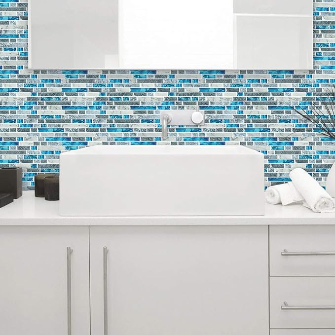 STICKGOO 10-Sheet Peel and Stick Backsplash Tiles Blue, Self Adhesive Kitchen Backsplash in Sapphire (Thicker Design)
