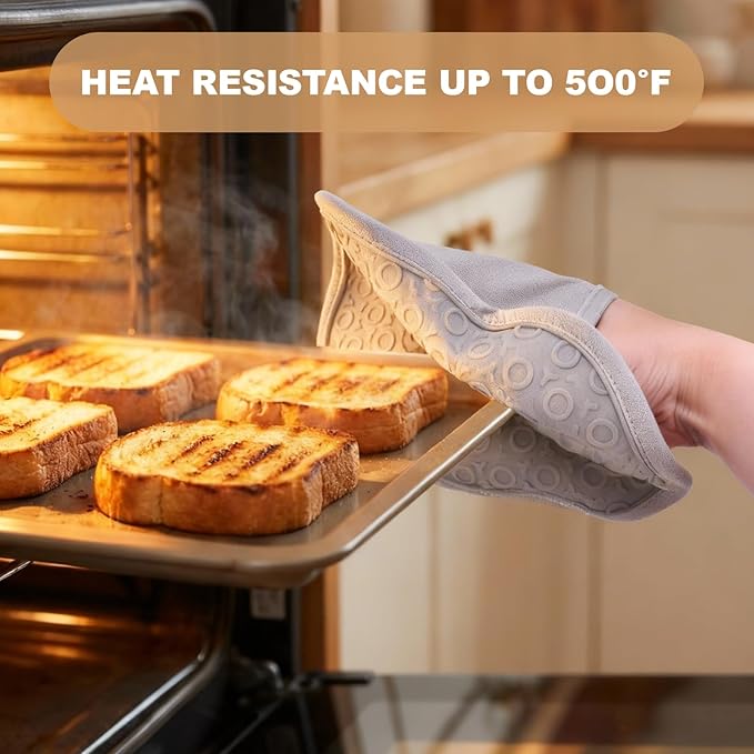 4-Pack Silicone Pot Holders for Kitchen Heat, Non-Slip Hot Pads with Hanging Loops, Quilted Liner Oven Mitts Alternative, Waterproof Trivets for Countertops Hot Pots and Pans (Black)