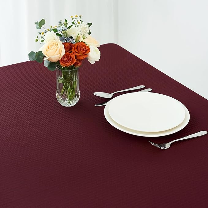 maxmill Weaved Texture Tablecloth Water Resistance Antiwrinkle Spillproof Soft Washable Table Cloth for Dining Room, Buffet Banquet Parties Holiday Dinner, Rectangular 60 x 108 Inch, Burgundy
