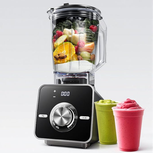 BlendTide Home Blender, 1400W High-Speed Blender for Ice Crushing Power, Stainless Steel Blades, Kitchen Timer, 10 Speeds, 6 Programs for Smoothies, Frozen Drinks, Self-Cleaning, 64oz Bulk Production