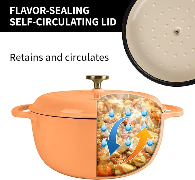 Fijxzct Premium Enameled Cast Iron Dutch Oven for Bread Baking | Non-Stick 5.5QT Oval Bread Oven with Lid | Perfect for Sourdough, Loaf, and Artisan Baking (Round Orange, 5.5 QT)