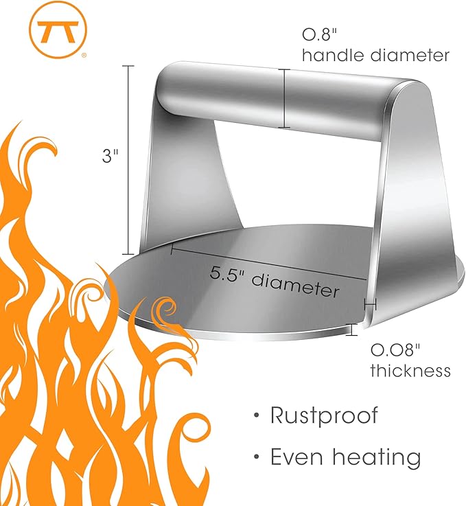 Outset Burger Smasher, Stainless Steel, 6" Grill Burger Press