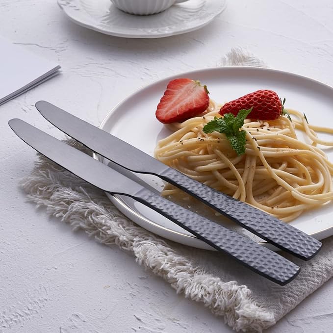 Matte Black Dinner Knife Set of 6, 9.7 inches Stainless Steel Black Table Knife, Satin Finish.