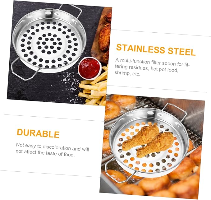 Healifty Stainless Steel Large Hole Colander with Dual Handles Flat Bottom Strainer for Home Kitchen Cooking Handheld Food Strainer for Pasta Vegetables Shrimp and Hot Pot Use
