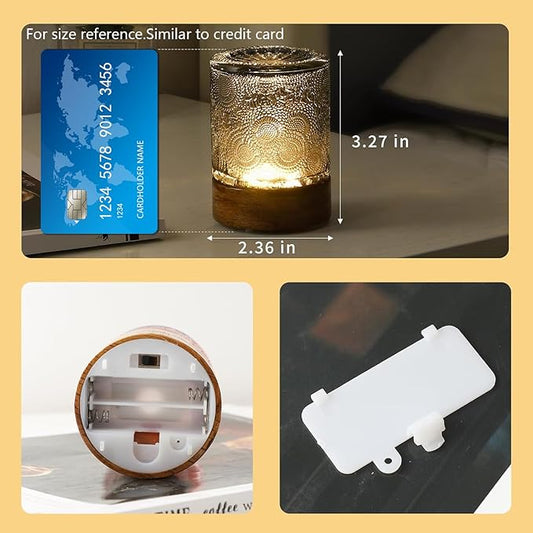 Mini Soft Warm Light Lamp Battery Operated Portable Night Light with Timer, Small Glass Vintage Dim Sleep Nightlights, Battery Powered Wireless Night Lights for Adults (1), M2-1-4