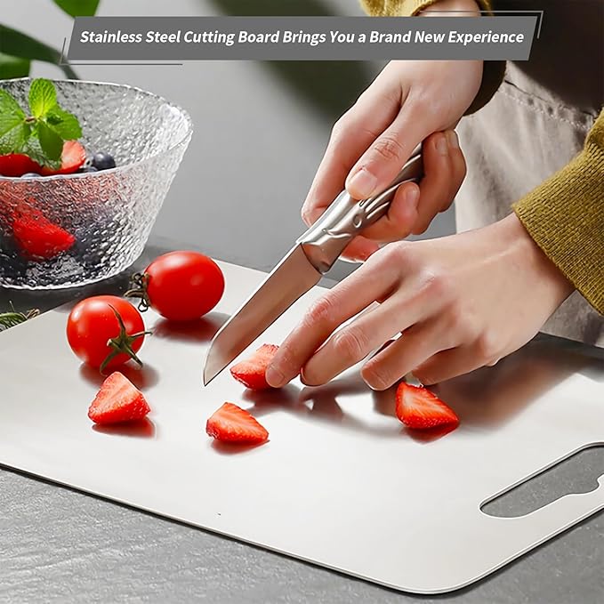 Cutting Board Double Sided for Kitchen, Food-Grade 304 Stainless Steel Chopping Pad Suitable for Meat Fruit Vegetables (Large (18.1 x 11.8 inch))