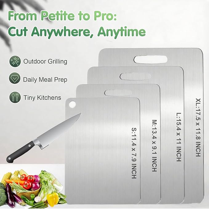 Katuchef Titanium Cutting Board, 2026 New 100% Pure Titanium Cutting Boards for Kitchen, Titan Cut Pro Non Toxic Double Sided Chopping Board, Dishwasher Safe Durable Cut for Meat Fruit Vegetable(M+L)