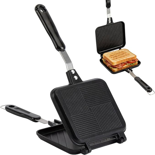 Double Sided Hot Sandwich Maker, Non-Stick Press Frying Flip Pan,Stovetop Toasted Panini Pan For Bread,Pancake,Ideal For Home Kitchen, Camping