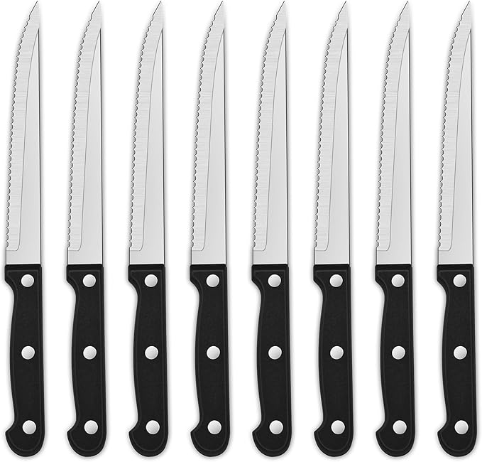 Sharp Serrated Steak Knives Set,Set Of 8 Stainless Steel Kitchen Knife Set,Dinner Knife For BBQ,Barbecue Steak Cutting Knife With Plastic Handle