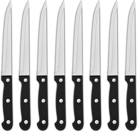 Sharp Serrated Steak Knives Set,Set Of 8 Stainless Steel Kitchen Knife Set,Dinner Knife For BBQ,Barbecue Steak Cutting Knife With Plastic Handle