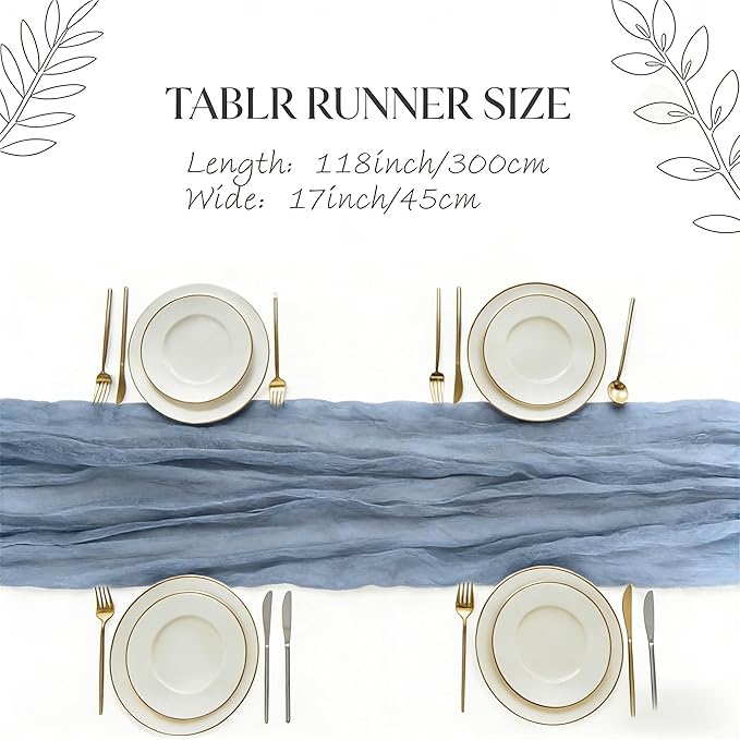 3 Pack Dusty Blue Cheesecloth Table Runner -17×120 Inch Gauze 10 FT Long Cheese Cloth Table Runners for Bridal Wedding Party Baby Shower Holiday Birthday Home Easter Decor (Dusty Blue, 3PC)