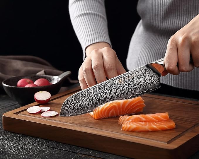 Wakoli Noir Blanc Damascus Knife Block Set – 5-Piece Professional Chef Knife Collection with Magnetic Block – Kitchen Knives made of 67-Layer Damascus Steel Blades & Ergonomic G10 Handles in Gift Box