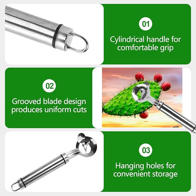 3Pack Cactus Peeler Spoon,Stainless Steel Cuchara pelador de nopales con espinas,nopales peeler,Sliced Chinese Noodle Cutter for Cooking Kitchen Gadgets
