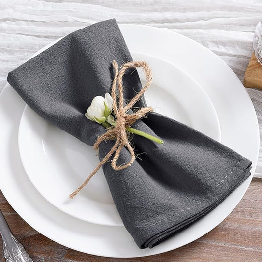 MLMC 8 Pack Charcoal Cloth Napkins Rustic Washable Cotton Linen Napkins Set of 8 Dark Grey 17"x17" Reusable Dinner Napkins Cloth for Wedding Bridal Baby Shower Party Dinning Table Decor