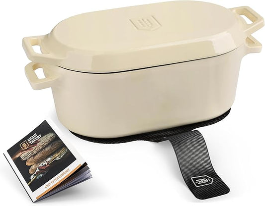 KooK Dutch Oven, For Sourdough Baking, Dual Handles, Enameled Cast Iron, includes Silicone Mat and Sourdough Guide, Dishwasher Safe, 5 Qt, (Ivory)