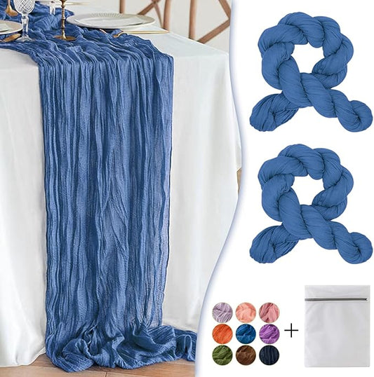 Royal Blue Cheesecloth Table Runner 2 Pack 35" Boho Gauze Table Runner 120 inches Long Runner Rustic Sheer Fabric Bulk for Baby Shower Wedding Bridal Birthday Party Table Decorations