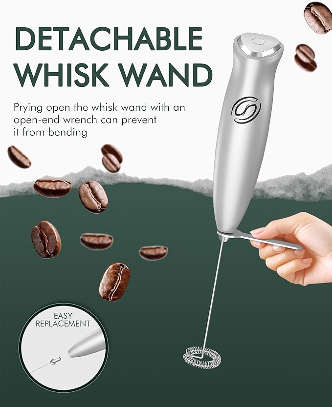 HeyLotie Milk Frother Handheld Frother Wand Drink Mixer Handheld Coffee Stirrers Electric Frother for Coffee Mixer Wand with 2 Whisk frother for protein powder coffee frother handheld-Silver