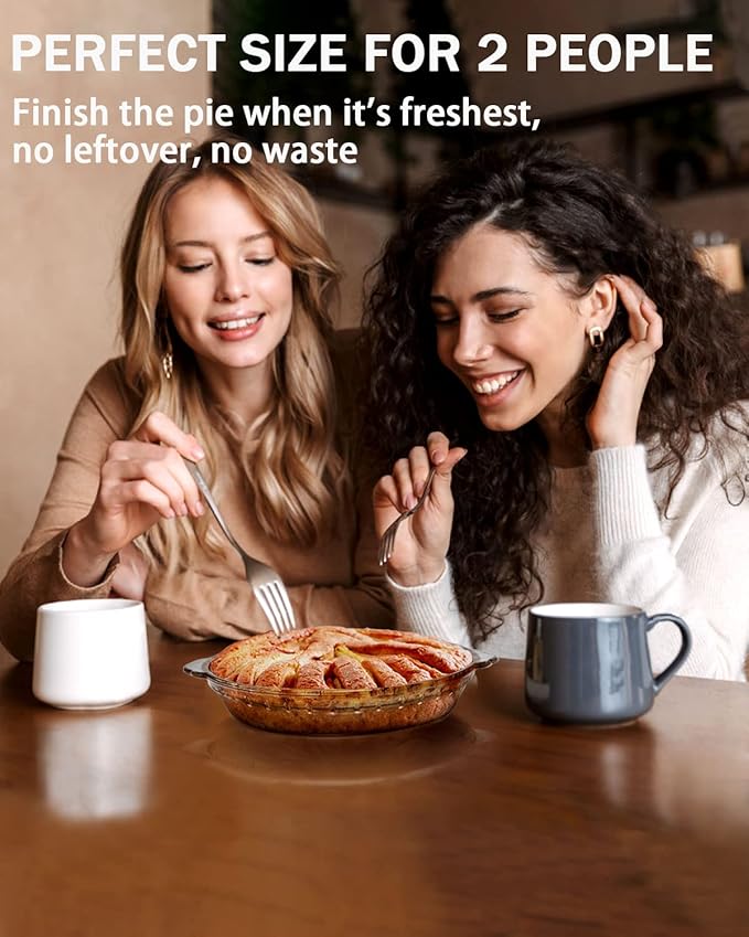 ZYER Small Pie Plate Easy Grab for 1~2, 18.8oz Glass Pie Pan with Handles, Pie Baking Pan, Glass Pie Dish for Baking, 7.5 Inch