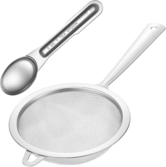 Sieve Fine Mesh Stainless Steel, Mesh Strainer with Handle, Fine Meshes Strainers for Cooking Tea Food Strainer (Send 1 Spoon)