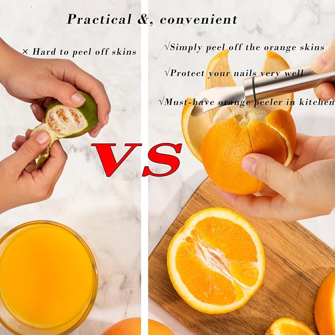 2PCS Stainless Steel Orange Peeler，Grapefruit Peeler，Easy to Peel, Long Handle Orange Citrus Peeler Tool, Triangular-Blade, Zigzag,Shovel Orange Peeler Gadget(2PCS)
