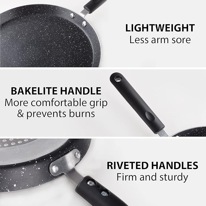 Buecmue 10.5 Inch Nonstick Crepe Pan with Spreader, Granite Coating Skillet Pan for Roti Egg Omelet Tortilla Tawa Dosa, Flat Frying Pan, Induction Compatible PFOA & PTFEs Free