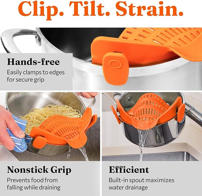 Silicone Clip-On Food Strainer for Pots, Pans, and Bowls,（ Gray） (red)