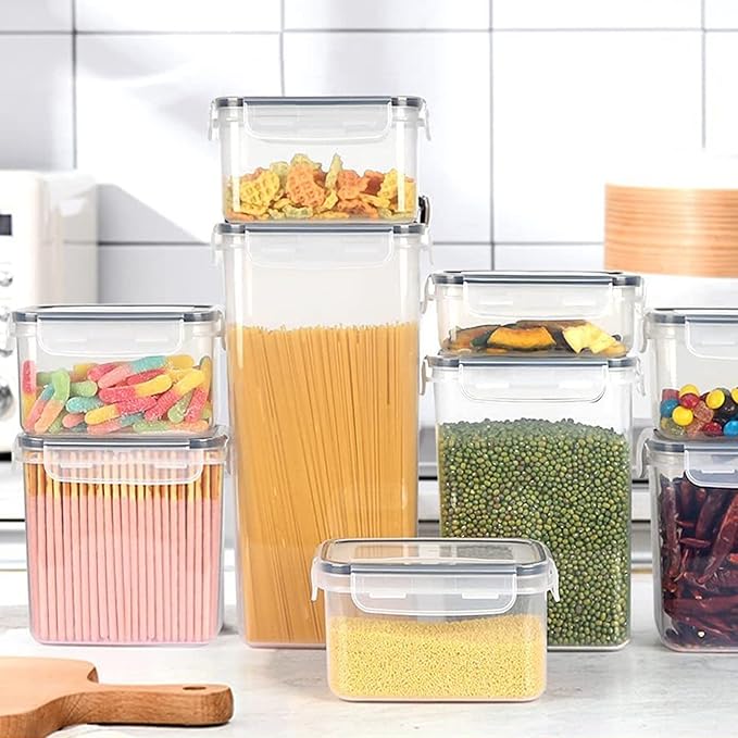 stusgo 18 Pack Airtight Food Storage Containers with Lids, BPA Free Clear Pantry Storage Container for Kitchen Food Pantry Organizers and Storage, Plastic Pantry Organiser for Cereal,Flour and Sugar