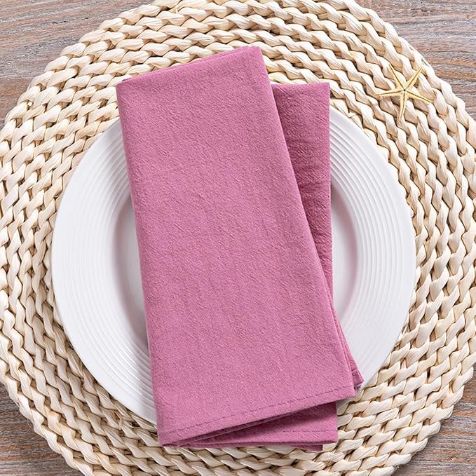 MLMC 4 Pack Mauve Pink Cloth Napkins Rustic Washable Cotton Linen Napkins Set of 4 17"x17" Reusable Dinner Napkins Cloth for Spring Easter Wedding Baby Shower Birthday Party Everyday Use