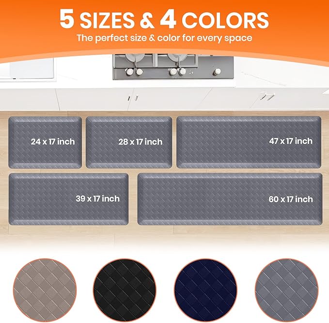 4/5 Inch Extra Thick Kitchen Mats for Floor,Non Slip Anti Fatigue Kitchen Rugs,Waterproof Stain Resistant Sink Mat,Cushioned Standing and Comfort Mats for Office (17"x47" Grey)
