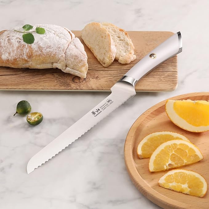 Cangshan ELBERT Series German Steel Forged 8" Offset Bread Knife (White)
