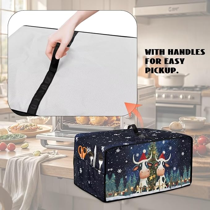 Doojoayie Christmas Cow Toaster Cover 6 Slice Dust-Proof Toaster Oven Cover Stain Resistant Bread Machine Covers Christmas Home Kitchen Decoration