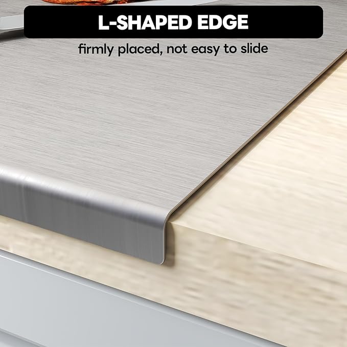 ISXACFF Stainless Steel Cutting Board with Lip 31.5" L X 22.8" W Large Cutting Board Kneading Board Pastry Board Non Stick Thick Board with Rolling Pin for Meat Fruits Vegetables Bread and Baking
