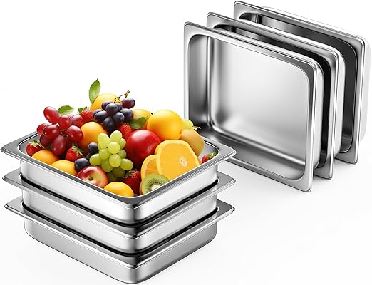 ZeroPone 6 Pack Hotel Pans 1/2 Size 2.5" Deep Steam Table Pan 22 Gauge Anti Jam Stainless Steel Catering Food Pan