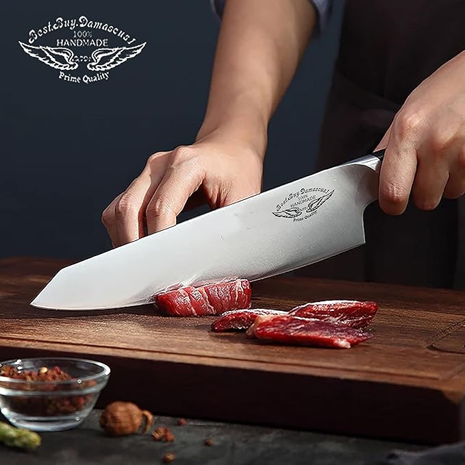 Best.Buy.Damascus1 Knife Sets 7 Piece German Stainless Steel Kitchen Knives Block Set Germen Stainless-Steel Blades Walnut Wood Knife Block, Kitchen Knife Set, Black (Germen Knife Set)