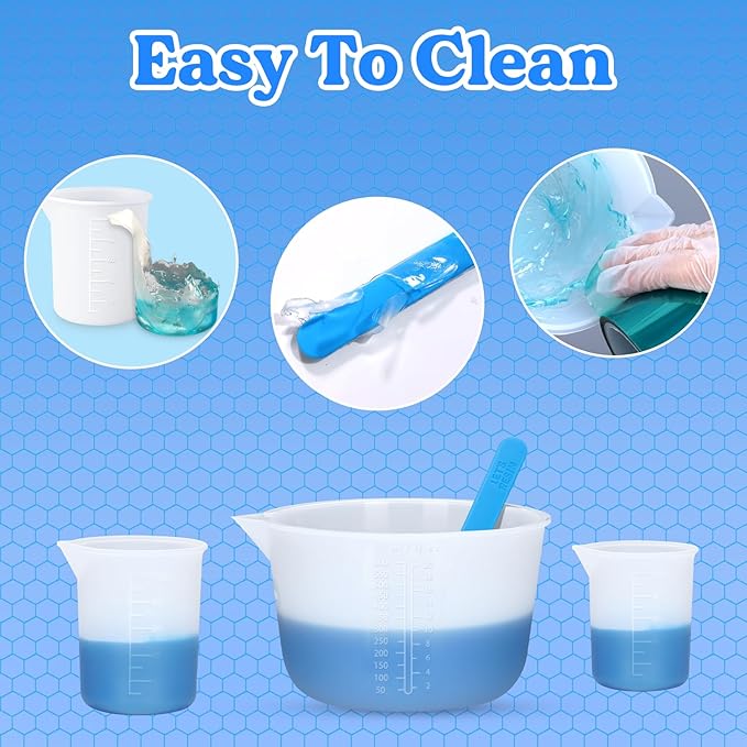 LET'S RESIN Silicone Measuring Cups for Resin Supplies, 600ml/20oz&100ml Thickening&Non-Stick Resin Mixing Cup kits, Silicone Cups for resin mold，Easy to Clean