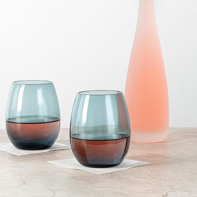Restaurantware-Vetri 15 Ounce Wine Glasses, 24 Dishwashable Stemless Wine Glasses - No Lead, Durable, Blue Glass Cups, For Home, Bar, Or Restaurant, Serve Merlot, Chardonnay, Or Bordeaux