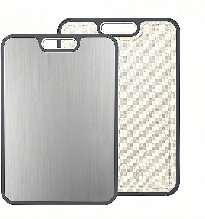 Titanium Cutting Board for Kitchen, 2-in-1 Double-Sided with Food Grade Pure Titanium & Wheat Straw PP, Easy to Clean, Large Size 16” x 11”