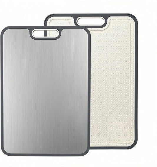 Titanium Cutting Board for Kitchen, 2-in-1 Double-Sided with Food Grade Pure Titanium & Wheat Straw PP, Easy to Clean, Large Size 16” x 11”