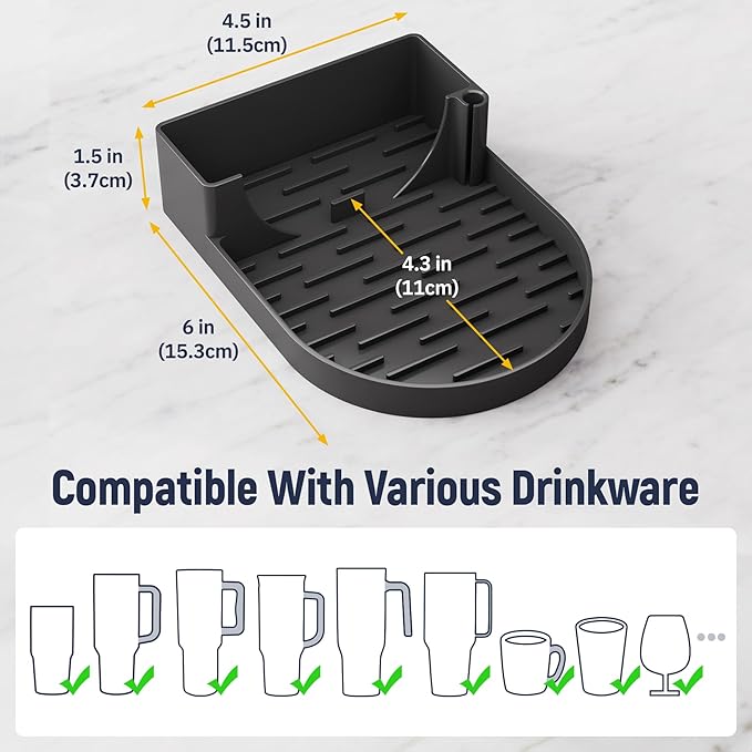 NiHome Silicone Water Bottle Drying Rack Compatible with Stanley Tumblers 20-40oz, Mugs, Wine Glasses, Compact Portable Cup Dryer Stand with Anti-Slip Base for Countertops, RVs & Travel (Black)