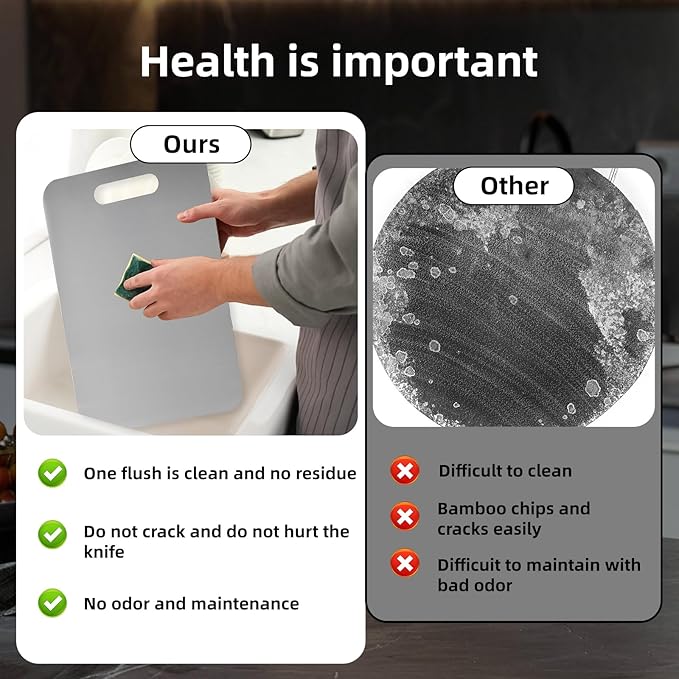 Stainless steel chopping board, food-grade 304 kitchen cutting board, double-sided use, available in three sizes, odorless, easy to clean and non-toxic three-piece set