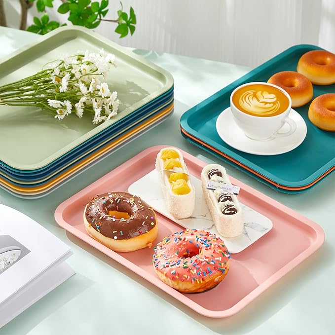 Mumufy Plastic Fast Food Trays Bulk Colorful Restaurant Serving Trays Cafeteria Rectangular Plastic Serving Platter Grill for Kitchen Restaurant Coffee(Elegant Color,24 Pcs)