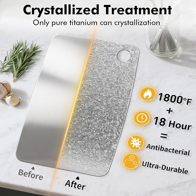 Titanium Cutting Board, 100% Pure Titanium Chopping Board for Kitchen with EPA Certified, Antibacterial Cutting Boards for Outdoor Cooking, Dishwasher Safe (12"x8")