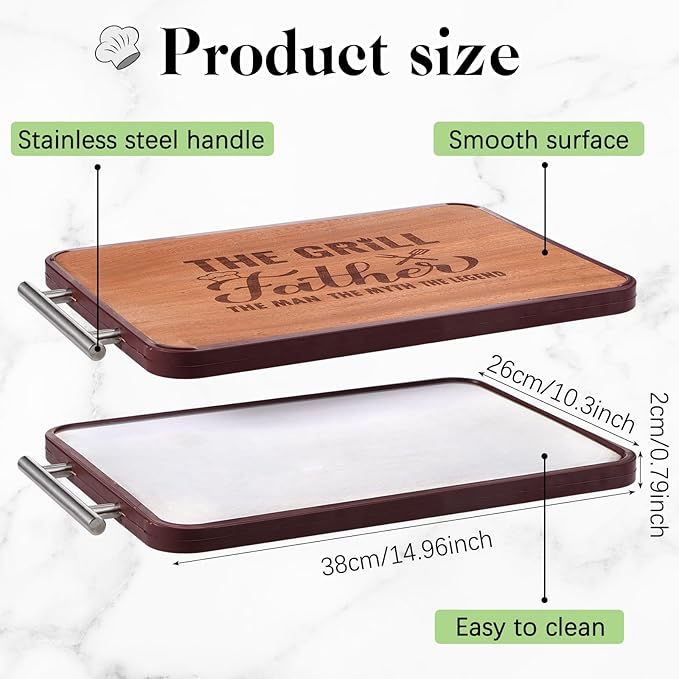 Christmas Gift for Dad- Grill Cutting Board Double Sided Wood&Titanium Cutting Boards Engraved Charcuterie Board Unique Gifts from Daughter Son (Dad)