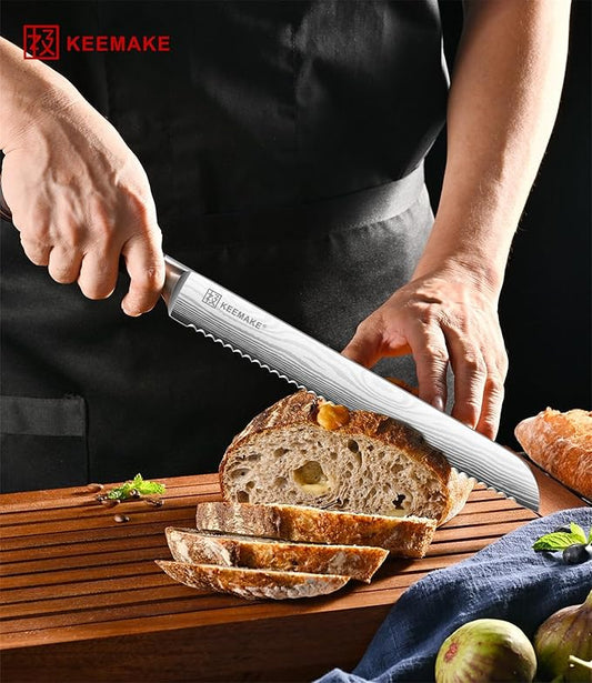KEEMAKE Bread Knife 10 Inch, Ultra Sharp High Carbon Stainless Steel Serrated Bread Knife for Homemade Bread, Professional Bread Slicing Knives for Sourdough Bread, Bagels, Cake