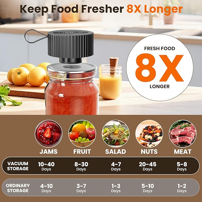 Electric Mason Jar Vacuum Sealer, Upgraded 3-in-1 Jar Vacuum Sealer Kit for Mason Jars, Canning, Containers, Bags, Ideal for ‌Home Cooks, DIY Enthusiasts