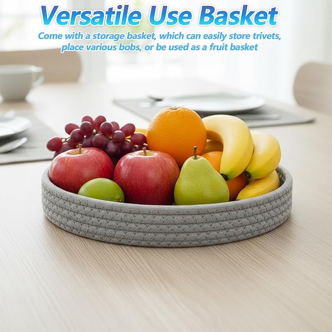 10 Inch Trivets for Hot Dishes, Pots and Pans, 5 Pcs Thick Heat Resistant Large Coaster Pot Holders, Hot Pads for Countertops, Kitchen Essentials with Storage Basket